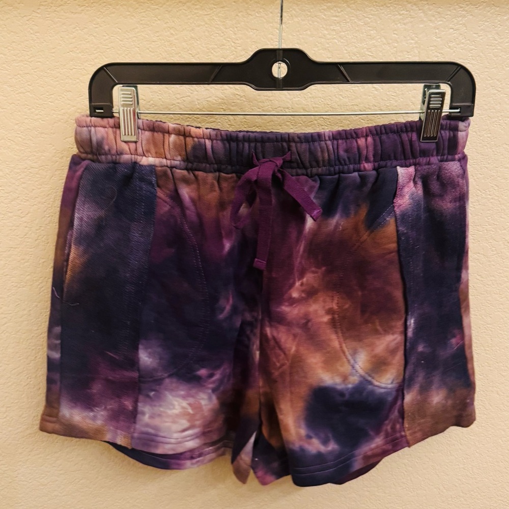 Umgee Women's Purple and Brown Tie-Dye Athletic Shorts